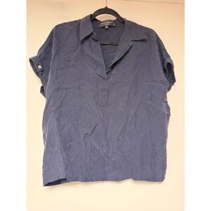 Hilton Hollis Blouse Womens XS Navy Blue Excellent Cupro Short Sleeve V-Neck Top